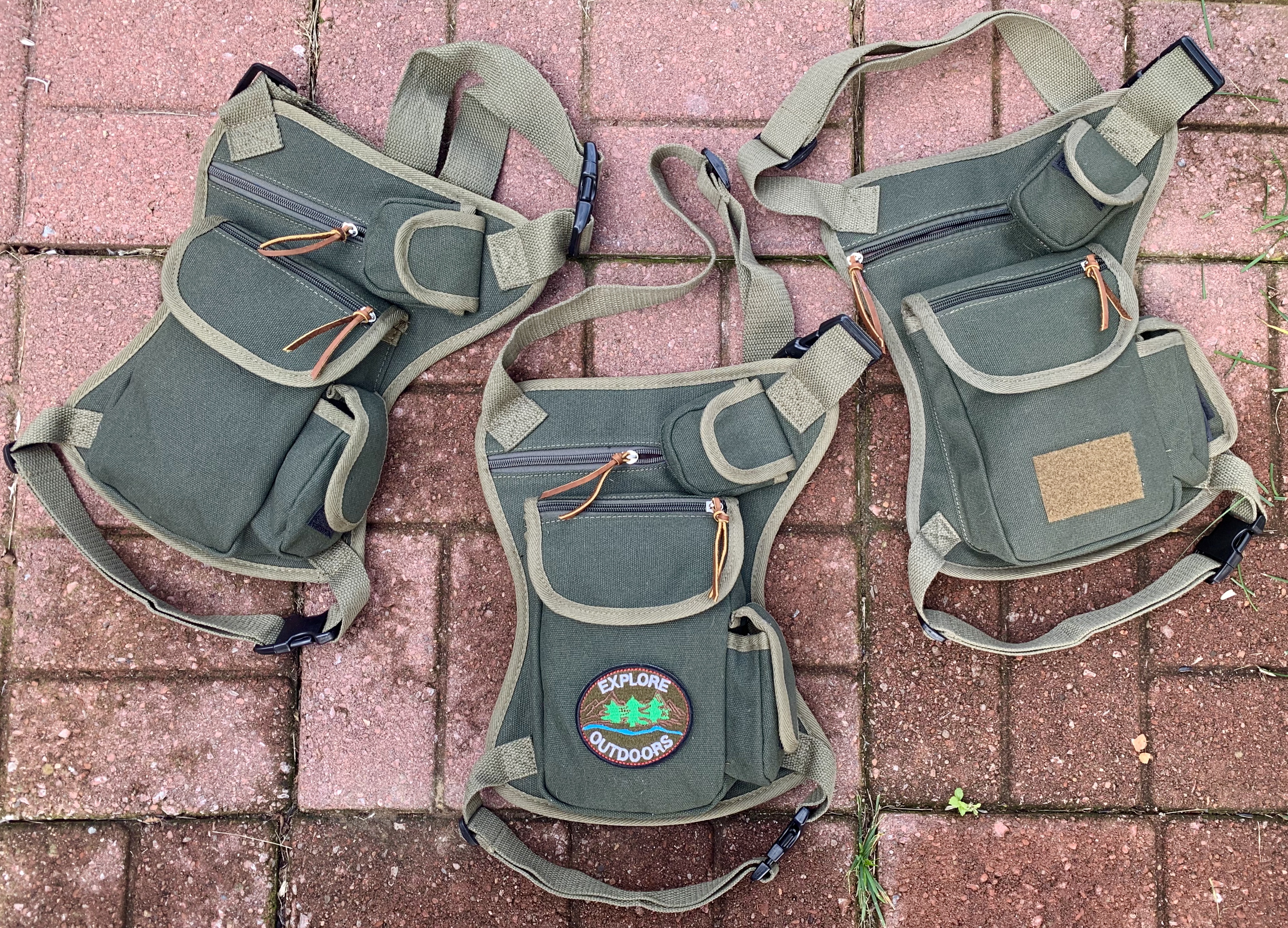 IMG_6520 From left to right: Plain (No Patch), Explore Outdoors, Velcro Patch on Color "Conifer Green"